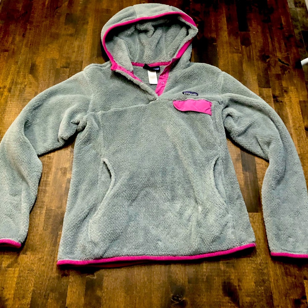 Patagonia Women's Pullover Re-tool Snap-T Fleece Hoodie Size Small Gray Pink